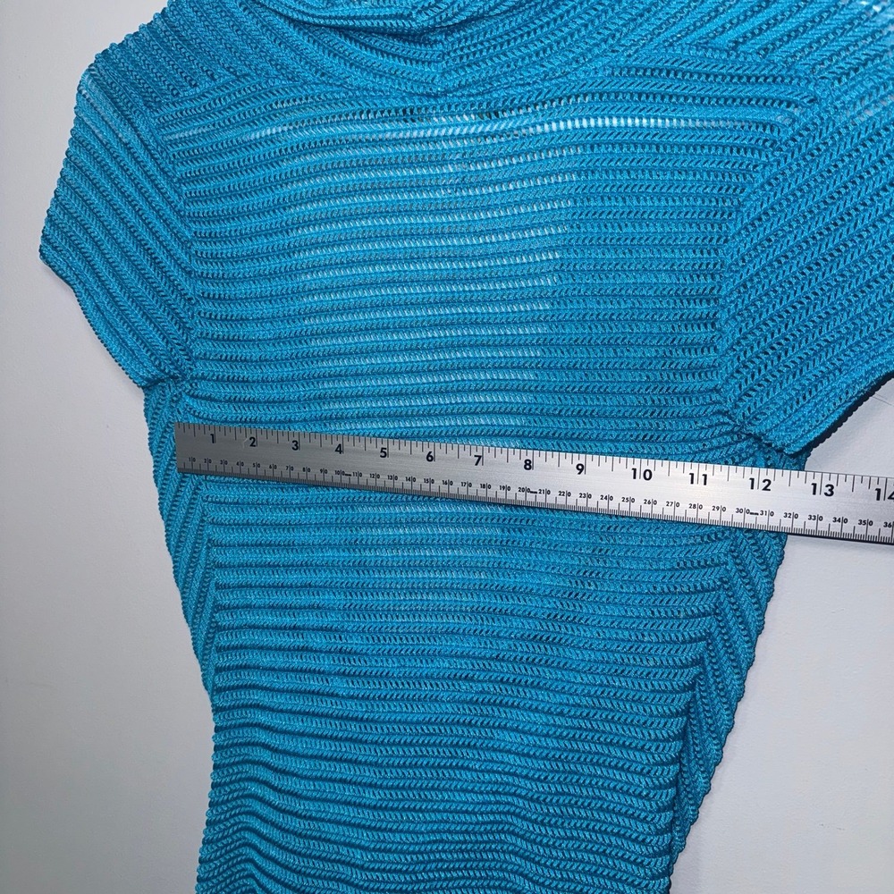 Stargazer Women's Blue Draped Cowl Neck Ribbed Knit Short Sleeve Top - Small - Picture 4 of 6